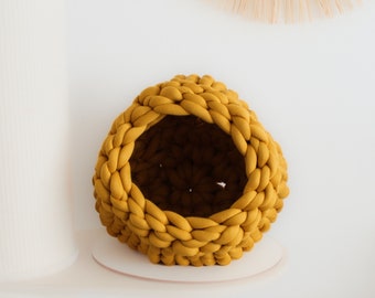 Cat cave chunky knit cave | Cat Cave | Dog Cave | Cat basket yellow | Cat bed | Cat basket | Dog basket