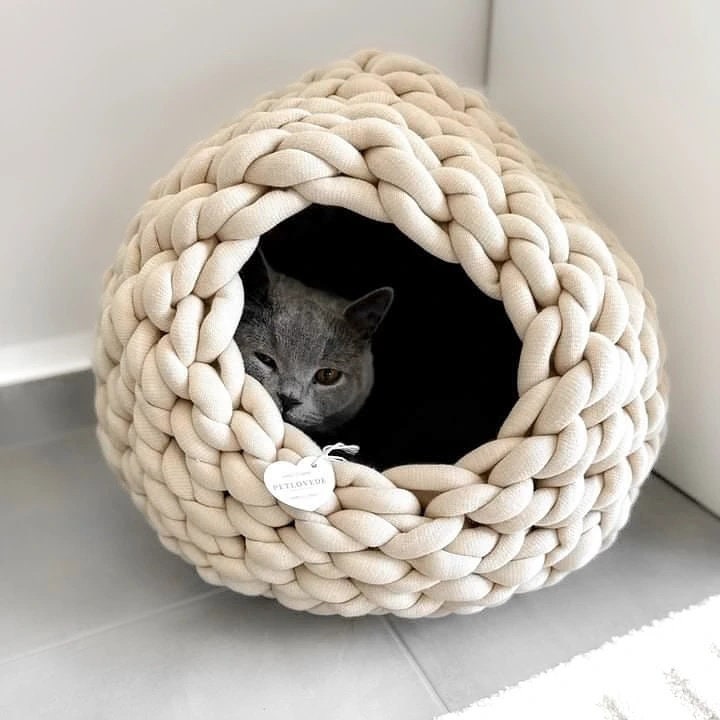 Katzenbett Mit Kapuze & Abnehmbarer Decke – Rundes Höhlenbett Mit Pfoten-Design, In 3 Größen