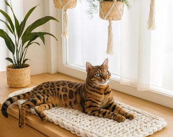 Cama para gatos | Tumbona para alféizar de ventana, diseño horizontal, cojín para alféizar de ventana | Alfombra para ventana | Cesta para gatos | Cesta para gatos, tumbona para gatos, cojín para gatos, cama para ventana