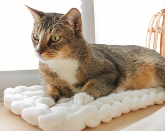 Lit de rebord de fenêtre végétalien| Lit pour chat | Chaise longue de rebord de fenêtre | Chaise longue pour chat| Tapis de chat | Panier pour chat | Lit de fenêtre en fil de coton biologique