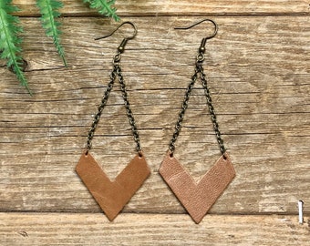 Boho Betty - Brown Leather Chevron Handmade Earring
