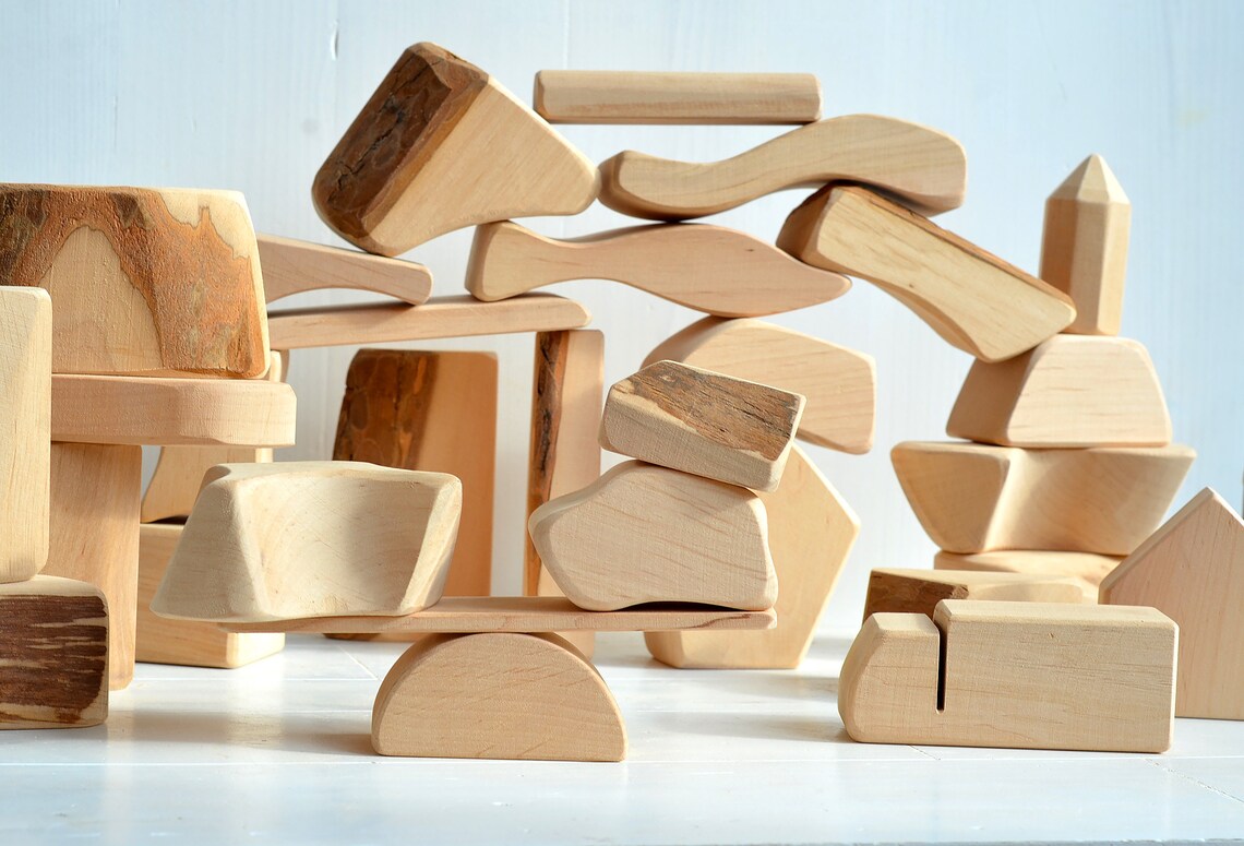 BIG Wooden Blocks Natural wood waldorf blocks set Different Etsy