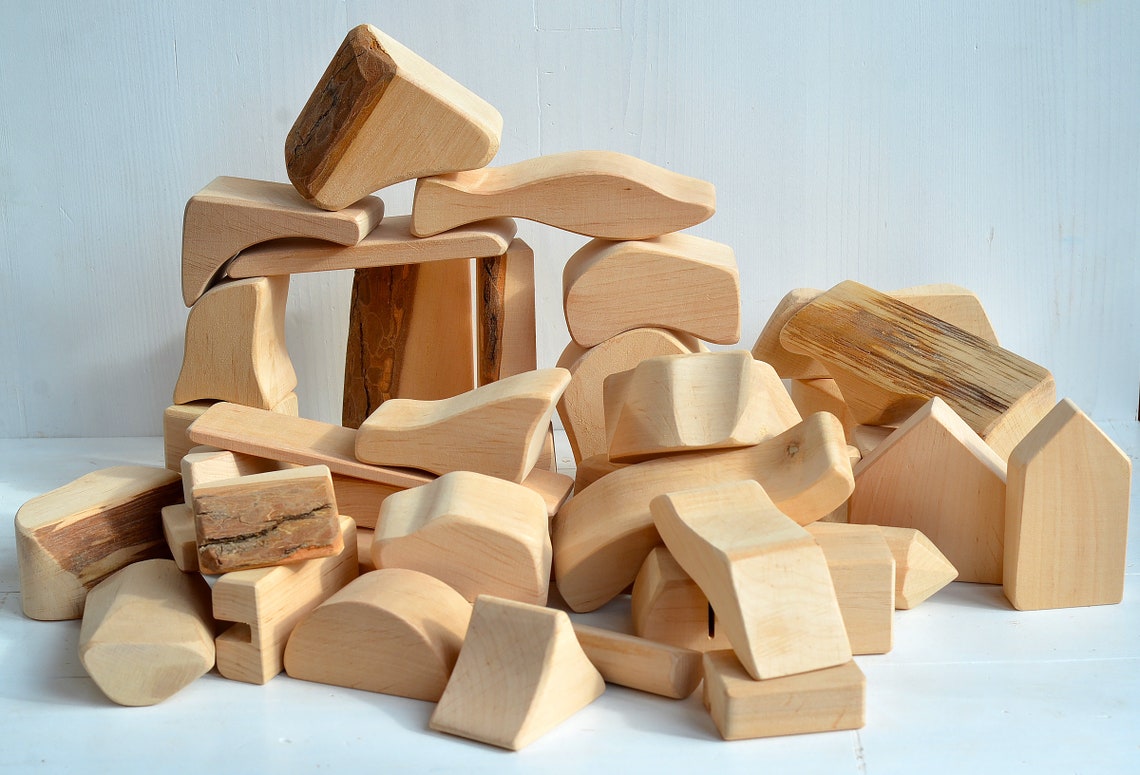 BIG Wooden Blocks Natural wood waldorf blocks set Different Etsy