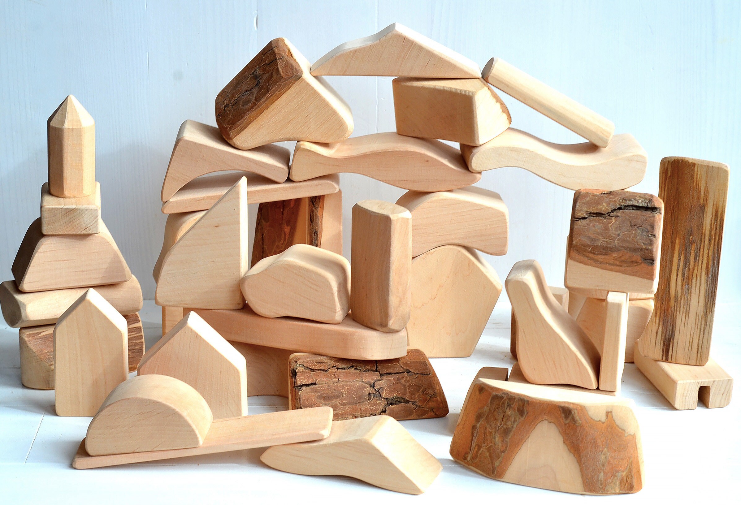 BIG Wooden Blocks Natural wood waldorf blocks set Different Etsy
