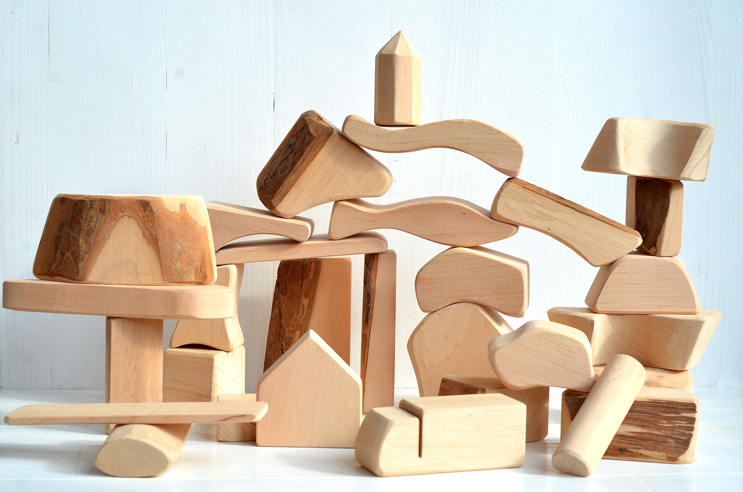 BIG size Wooden blocks Natural wood different shaped Waldorf Etsy