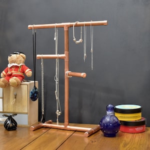 Grande portagioie in rame a mano a 4 barre / Porta gioielli per catene / Supporto per collane da donna / Porta bracciale in rame