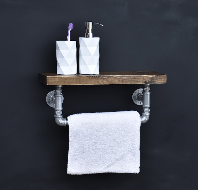 Wooden Shelf With Towel Rail Industrial Towel Holder With Etsy