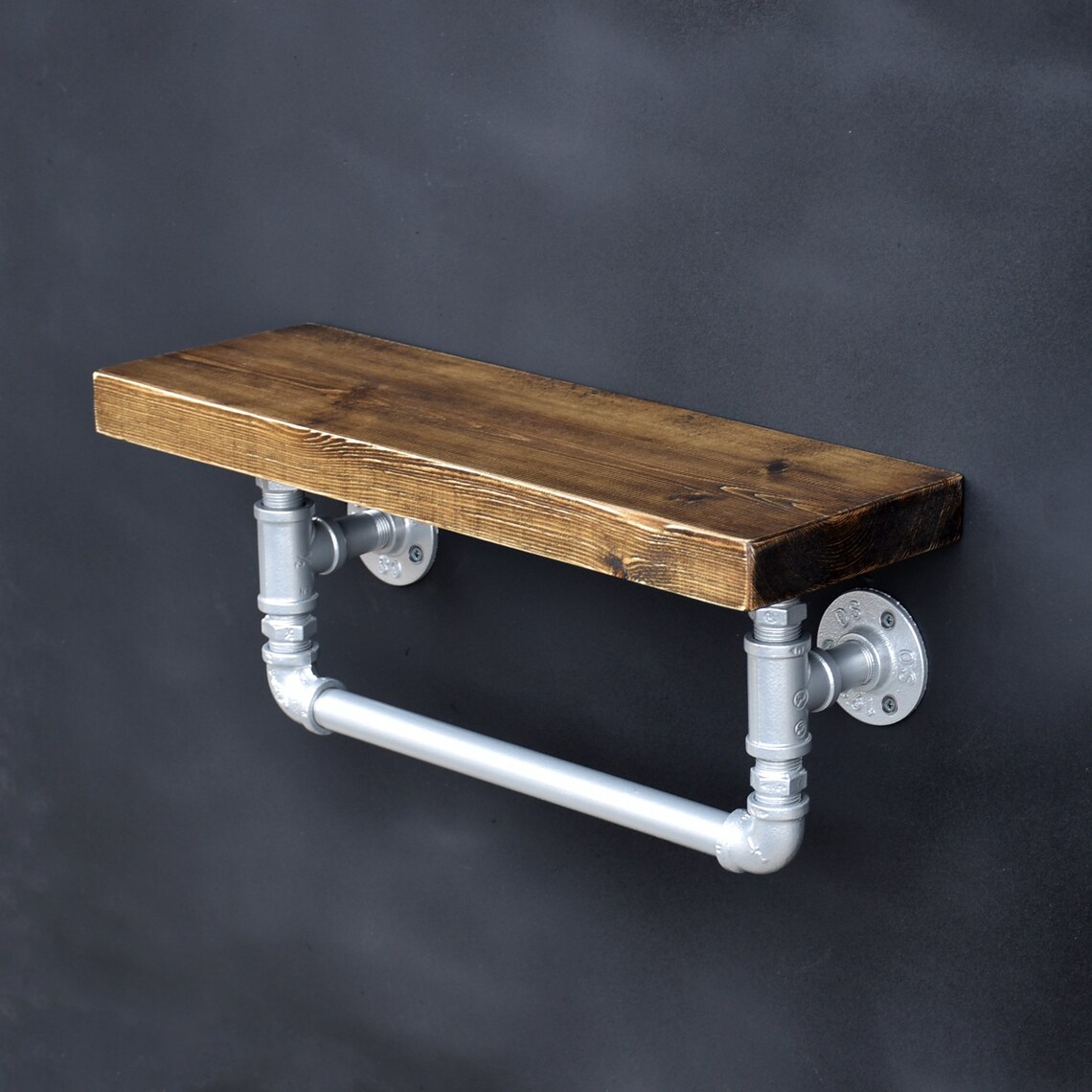 Wooden shelf with towel Rail Industrial Towel Holder With Etsy