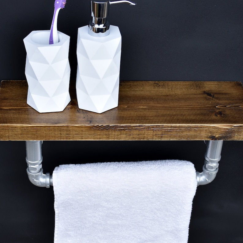 Wooden Shelf With Towel Rail Industrial Towel Holder With Etsy