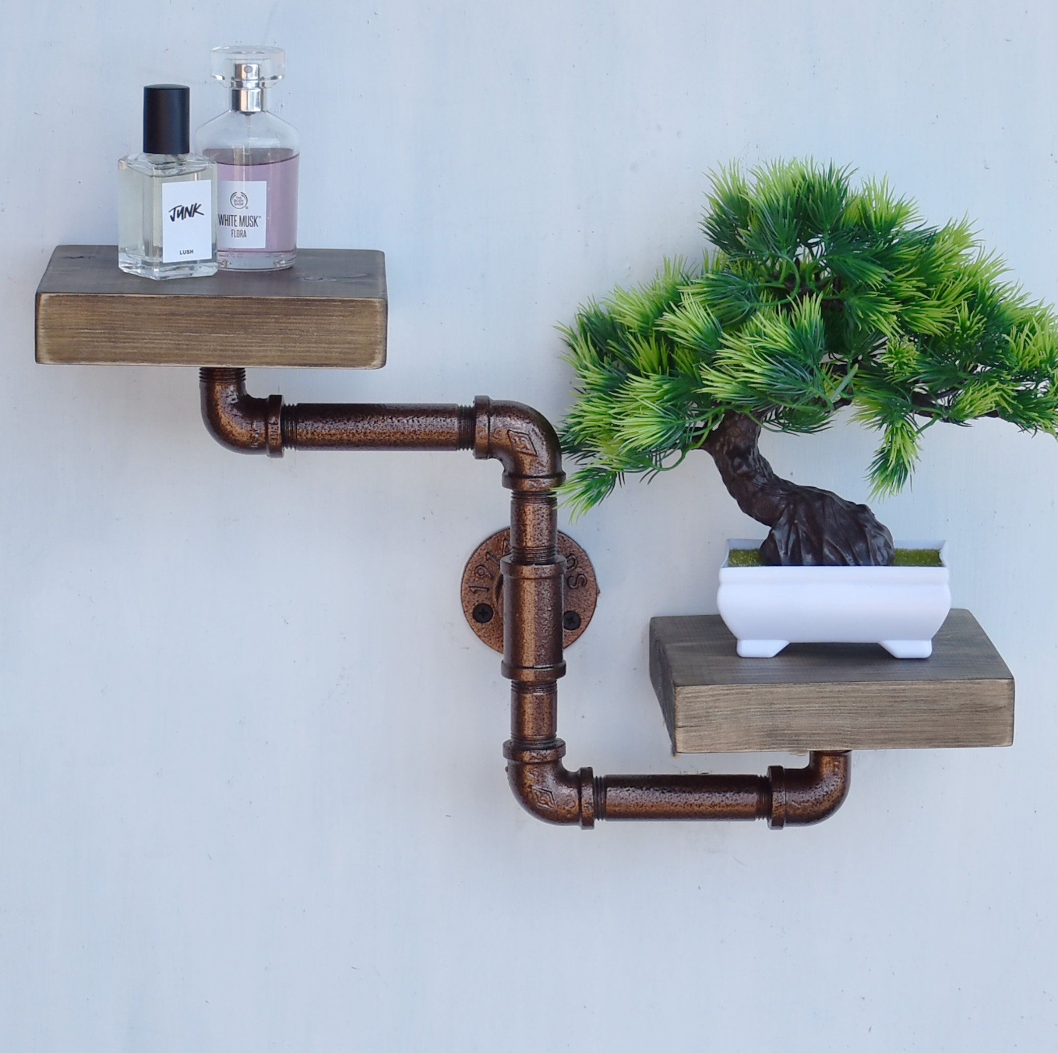 Small 2 Tier Offset Shelving Industrial Wall Shelf Pipe Etsy UK