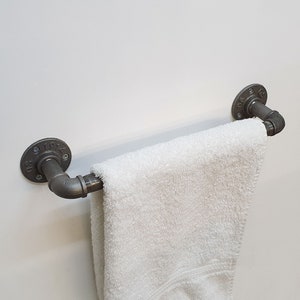 Industrial Steel Towel Rail – Steampunk Bathroom Accessory – Wall Mounted – Matte Grey – Handmade