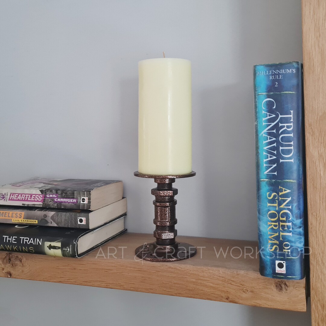 Metal Pillar Candle Holder UK Chunky Rustic Black Silver Gold Copper