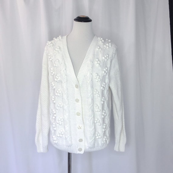 Vintage Granny Knit Cardigan Knobby Cotton White Chunky Slouchy Oversize Vintage Granny Knit Cardigan Knobby Cotton White Chunky Slouchy Oversize