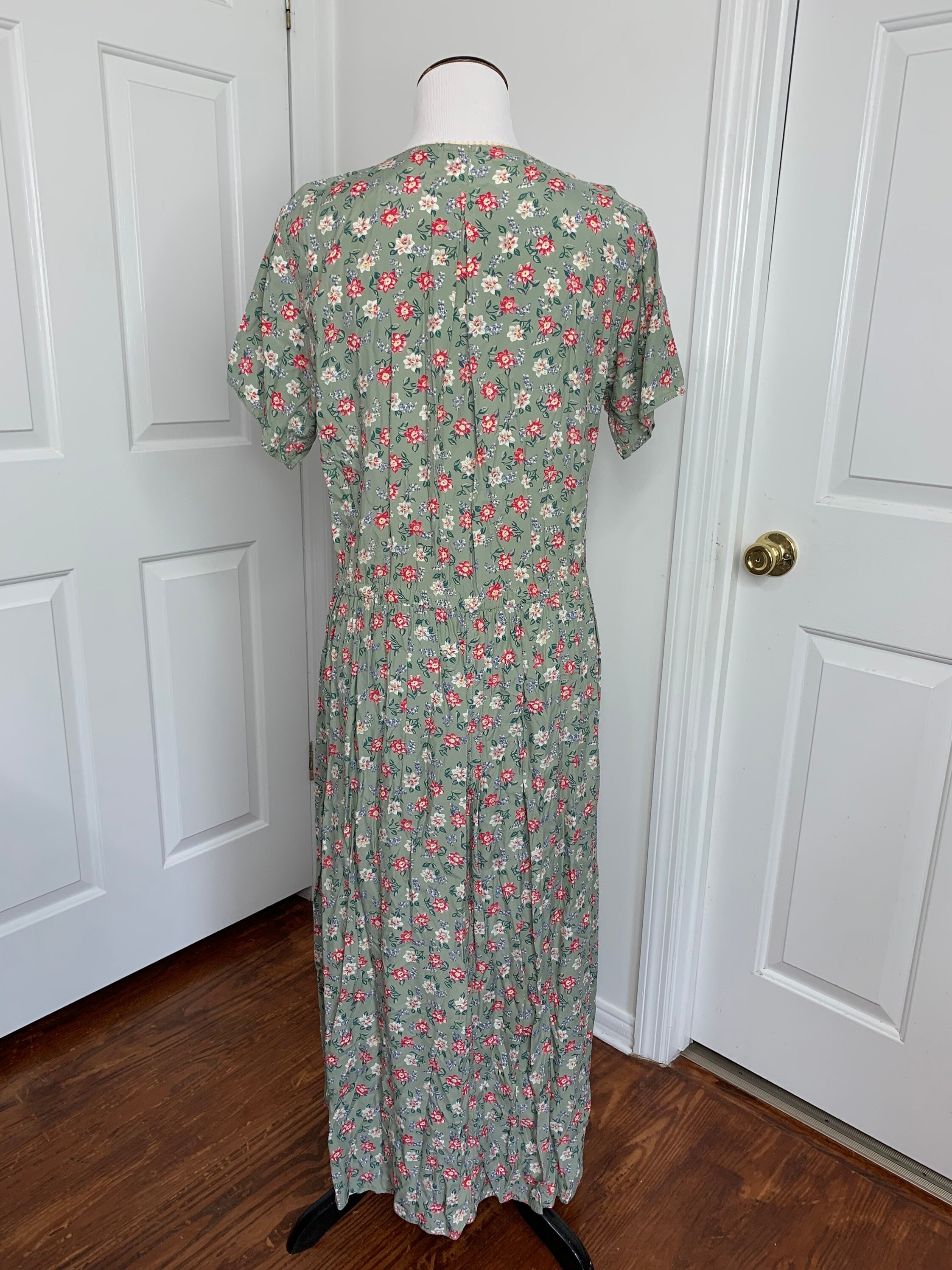 Vintage Liz Wear Dress Button Front Sage Floral Long Prairie | Etsy