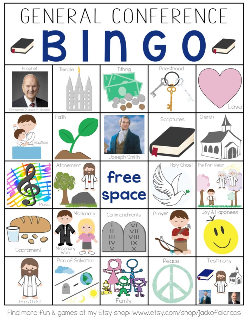 Conference Bingo, General Conference Bingo, Church Bingo, LDS Games for