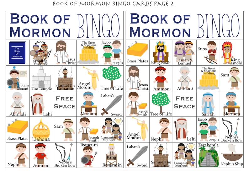 Book of Mormon Bingo, LDS Bingo, LDS Church Games, Book of Mormon Games, LDS Primary Games ...