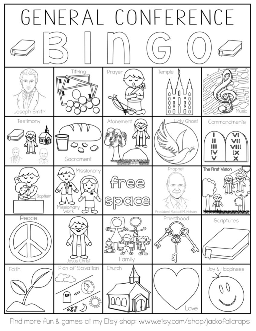 conference bingo, general conference bingo, church bingo, lds