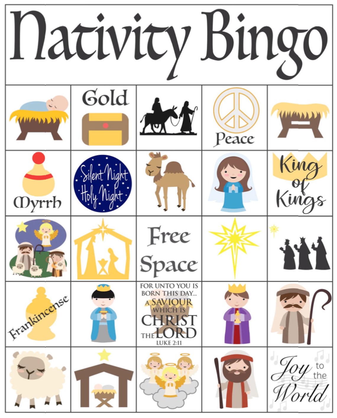 Nativity Bingo, Christmas Bingo, Christian Bingo Game for Kids ...