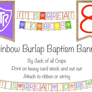 Instant-Download Rainbow Baptism Banner &quot;It&#39;s Great to be 8&quot;