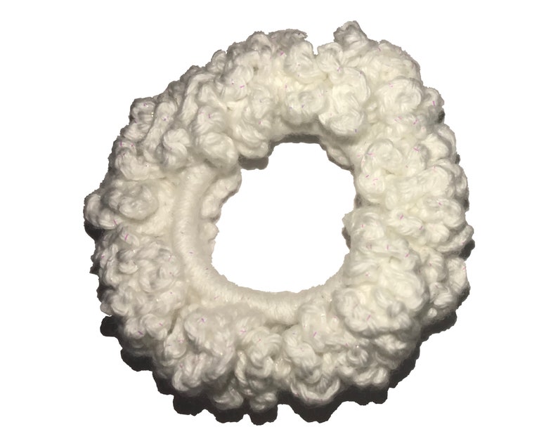 Crocheted White with Sparkles Popcorn Scrunchie