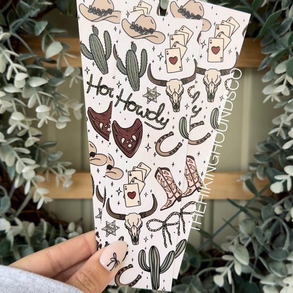 Western doodle double sided bookmark