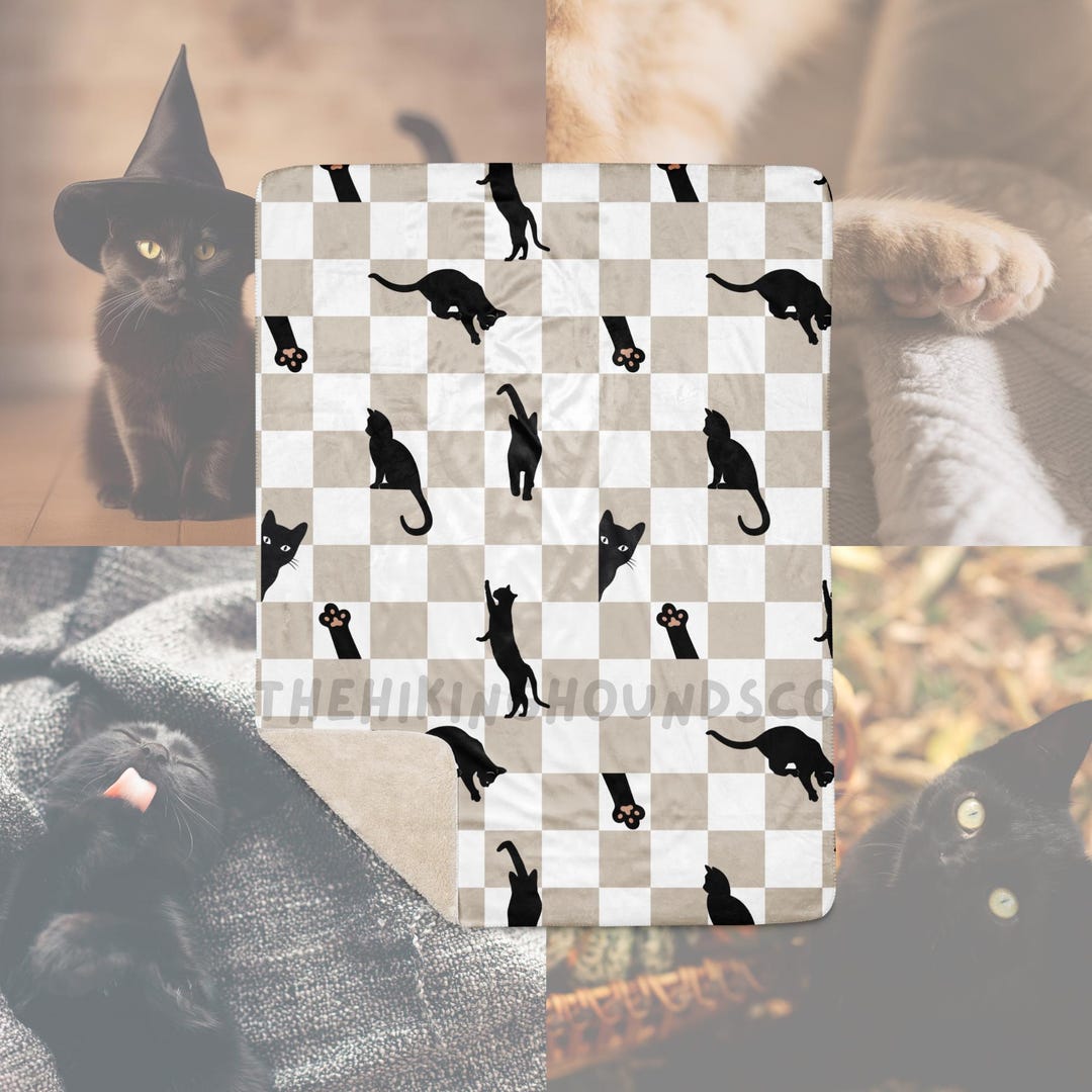 Checked Cat Beige Checkered Cat Sherpa Blanket - Etsy