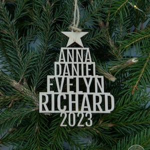 CYBER SALE Family Christmas Tree Ornament with Names, 2023 Christmas Tree Name Ornament