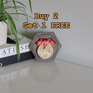 Modular Hexagon Medal Display | Wooden Magnetic Medal Holder | Puzzle Wall Rack for Marathon, Running, Triathlon & Sports Awards