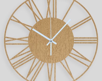 Horloge murale romaine, horloge à chiffres romains, horloge murale en bois, design minimaliste, décoration d'intérieur, cadeau pour pendaison de crémaillère, horloge de salon