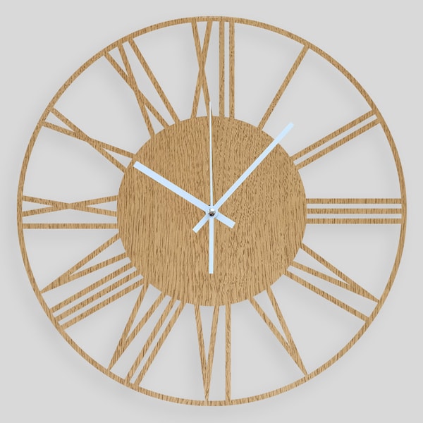 Horloge murale romaine, horloge à chiffres romains, horloge murale en bois, design minimaliste, décoration d'intérieur, cadeau pour pendaison de crémaillère, horloge de salon