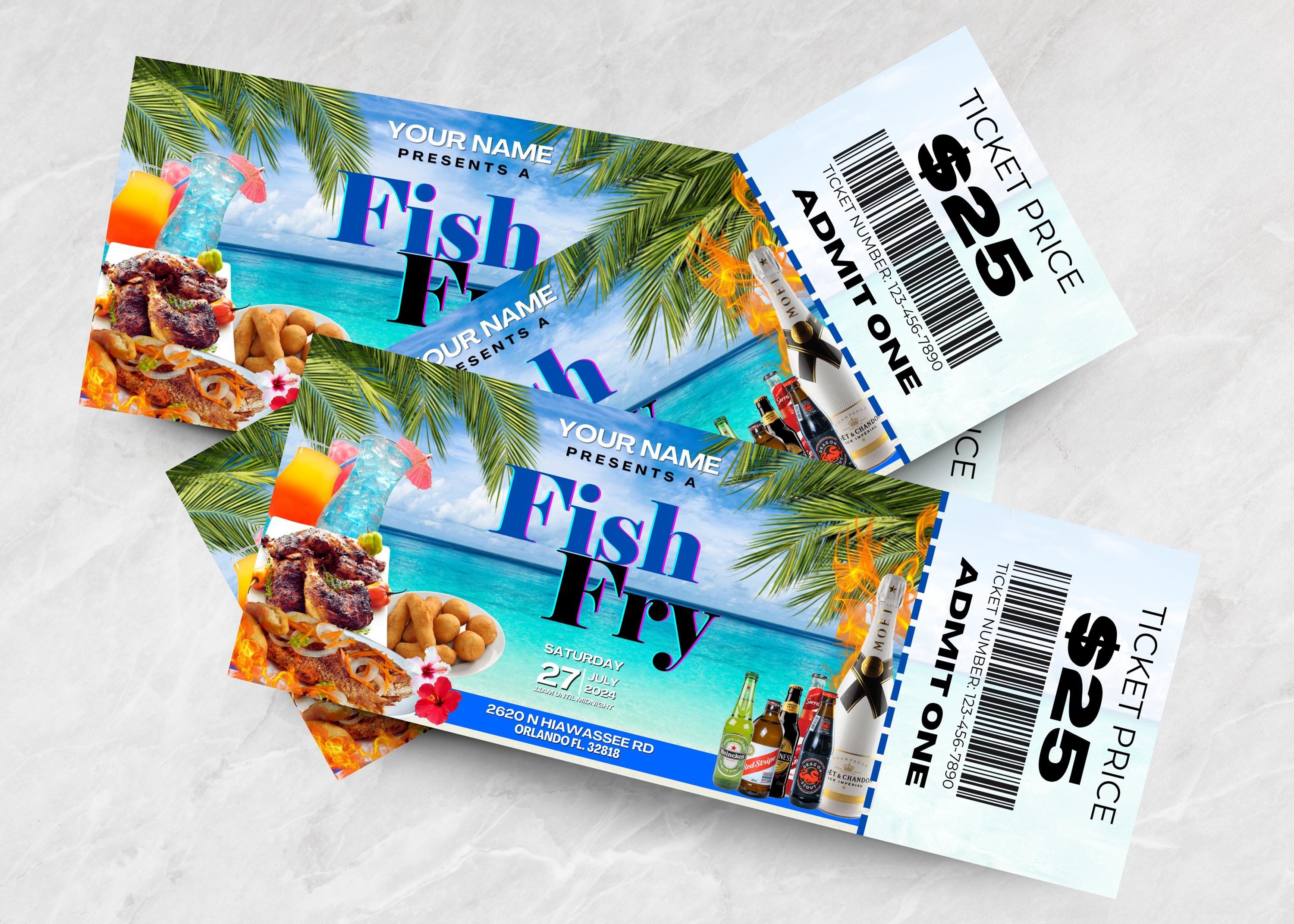 Editable Fish Fry Ticket Template | Canva Event Ticket | Printable ...