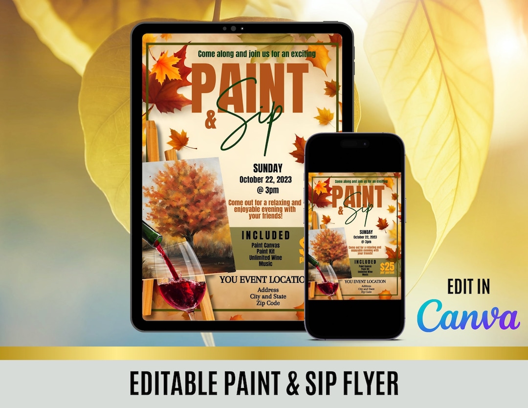 Paint and Sip Flyer Template fall Colors - Etsy