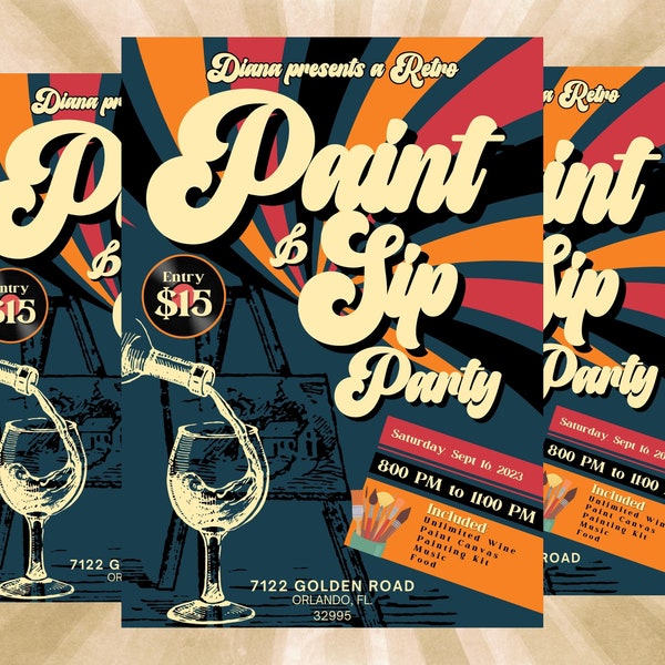 Retro Paint and Sip Flyer Template