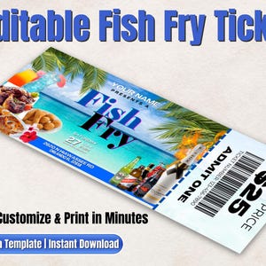 Fish Fry Flyer and Ticket Template Bundle | Editable Canva BBQ Fundraiser Templates | Printable Cookout Event Flyer + Admit One Ticket