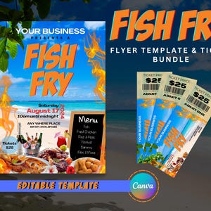 Fish Fry Flyer und Ticket-Bundle | Bearbeitbare Canva-Vorlagen | Veranstaltungsflyer und Ticket für die Kirche | Fischpartyeinladung zum Grillen | Digitaler Download