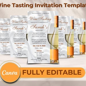 Flyer d&#39;invitation à une dégustation de vin | Modèle en toile blanc et or élégant | Soirée vins et fromages | Invitation à un événement modifiable | Téléchargement instantané