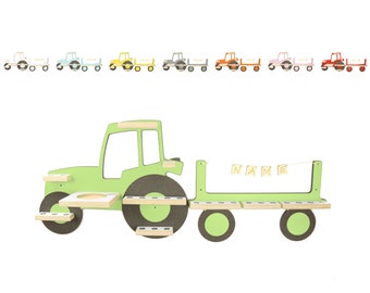 Traktor mit Anhänger und Wunschname Regal für magnetische Figuren Tonie Tonieregal Box Musikboxregal