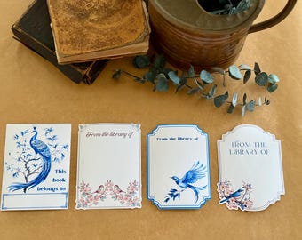 Juego de ex libris de pájaros: cuatro diseños