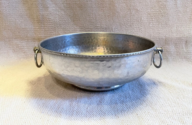 Hammered Aluminum Bowl Vintage Decorative Hammered Aluminum Bowl Vintage Silver Bowl Midcentury Silver Bowl