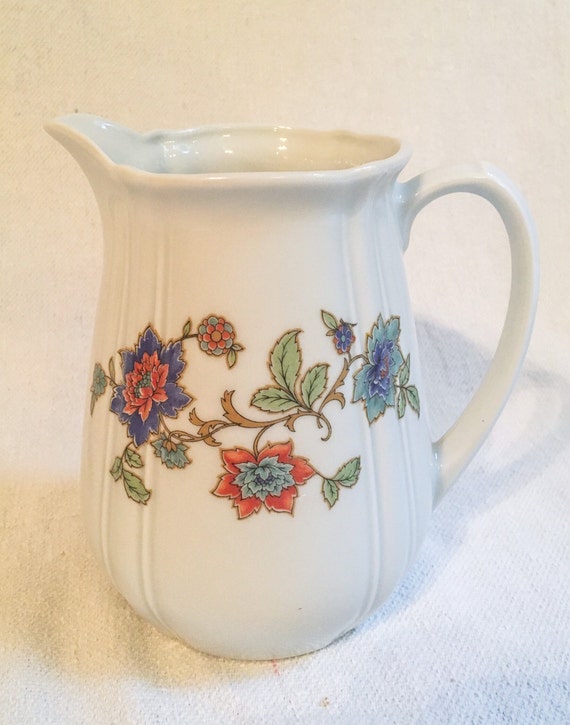 Vintage White Ceramic Pitcher With Floral Design Small Etsy