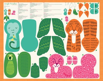 Jungle Paradise Fabric Panel Stuffed Animals by Stacy Iest Hsu for Moda