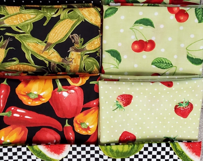 Collection of Fruit and Veggies Fat Quarter Bundle 7 Assorted Fat