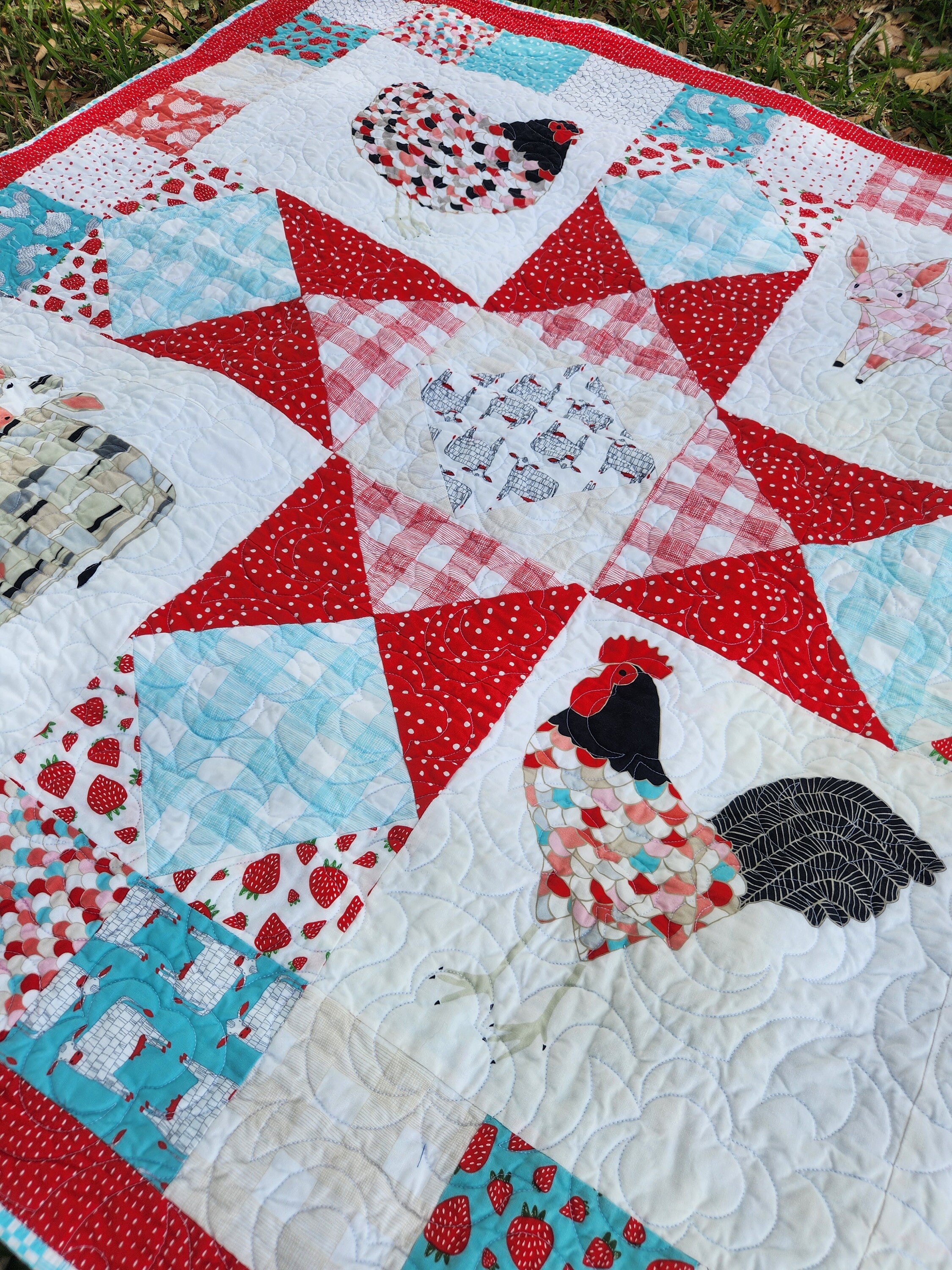 Handmade Quilt Farm Animals With Center Star - 46" X 44" - Quality Moda ...