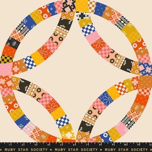 Honey Fabric Double Wedding Ring in Blue Ribbon/Cream by Alexia Abegg for Ruby Star Society - RS4062-11 - Sold by the 12" Repeat