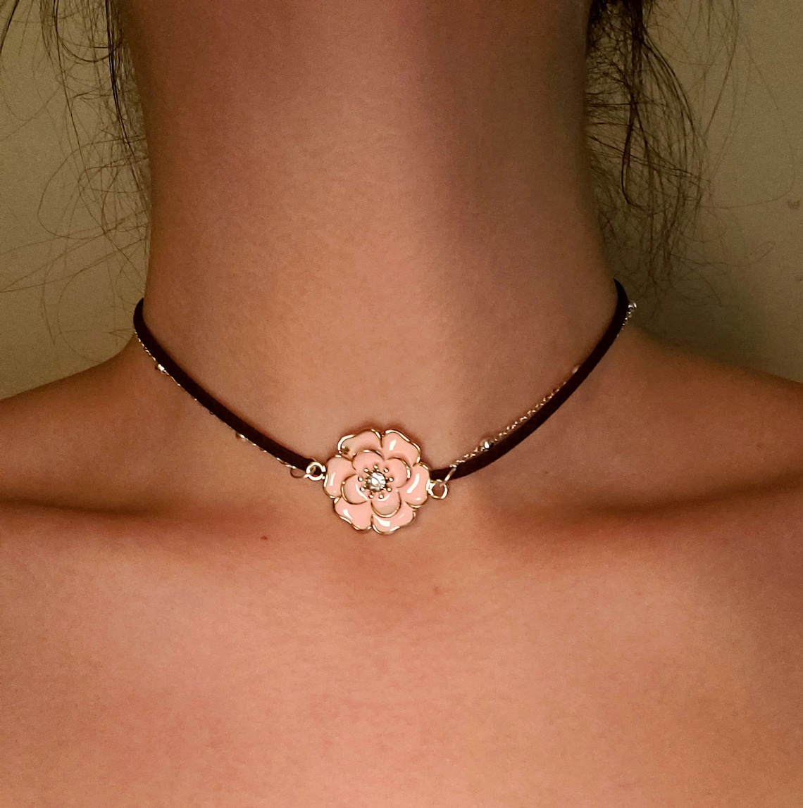 Pink Rose Choker/pink Rose Necklace/faux Suede Choker/boho Etsy