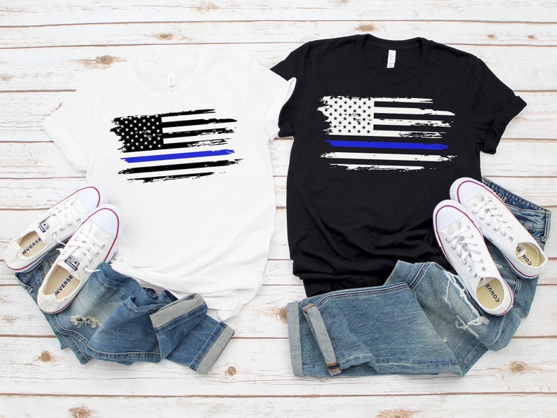 Thin Blue Line Shirt Gifts For Police Shirt Police Wife Law Enforcement Blue Lives Matter Police Officer July 4th Flag