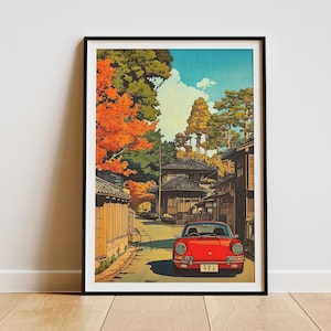 Pôster Porsche - Arte de parede japonesa - Arte de parede vintage - Impressão de carro - Pôster personalizado - Pôster de carro - Pôster retrô