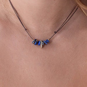Natural stone Lapis Lazuli necklace - Lapis Lazuli choker - Bohemian necklace - Surfer necklace - Beach jewelry - Unisex necklace