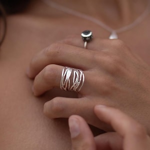 Anillo de plata de ley 925 Anillos grueso de varias lineas entrelazadas Anillo plata cruzado