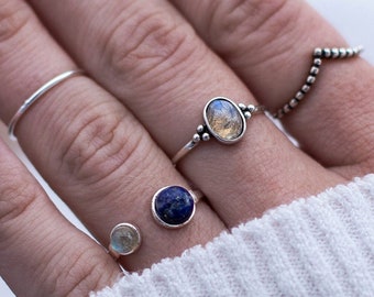 Sterling silver rings - 925 Silver rings -  Natural stones rings -  Labradorite jewelry - Moonstone ring -  Sodalite stone - Midi ring